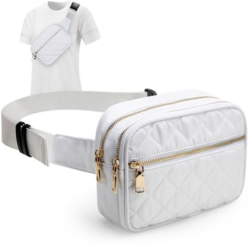 Jueachy Bauchtasche Damen, Crossbody Bag Damen Gürteltasche Wasserdicht Rautenmuster Sport Mode Hüfttaschen Klein Umhängetasche mit 4 Reißverschlusstaschen Brusttasche Outdoor Wandern Festival