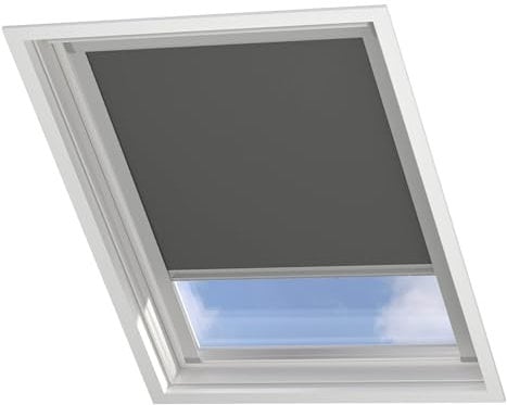 Radeco® Dachfenster verdunkelungsrollo für Velux SK10 dunkelgrau mit Führungsschiene, Rollo für dachfenster, velux dachfenster Rollo, verdunklungsrollo für velux.