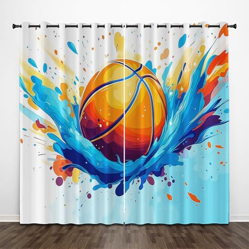Blickdichte Vorhänge Fantasie Basketball Thermovorhang Kälteschutz mit Ösen H 200 x B 70 cm (2er Pack) Wohnzimmer Schlafzimmer, Explosionsspritzer-Graffiti Vorhänge Blickdicht Verdunklungsvorhänge