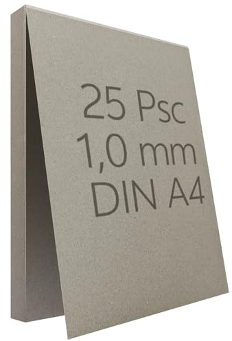 Craftask 25 Stück Graupappe DIN A4 1 mm Buchbinderpappe A4 Graukarton Modellbaupappe Buchbind Karton