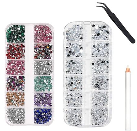 MUNSKT Nail Art Rhinestones Set - Shaped Fancy Coloured Diamonds & White Round Rhinestones with Pick Up Tweezers, Wax Pencil, Ideal for Nail, Face, Craft Decoration,DIY
