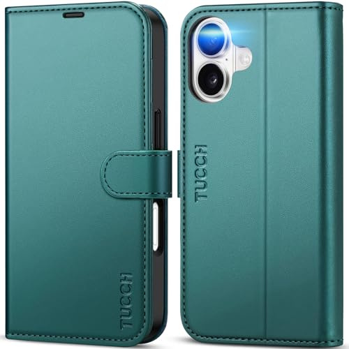 TUCCH Wallet Folio Case for iPhone 17 (6.3) 2025, Bluish Green | 4 Card Slots, RFID Blocking, Viewing Stand, Shockproof TPU, Premium PU Leather, Magnetic Closure, Flip Folding Cover
