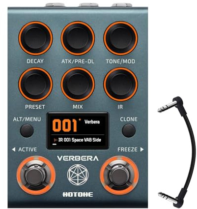 Hotone Verbera Convolution Reverb Pedal – Dual Engine Stereo Reverb mit 120 IRs, XR Algorithmus, MIDI & USB, Studio-Grade Effekte für Gitarre, Synths und FX Loops (inkl. 1 TRS-Kabel von Volktone)