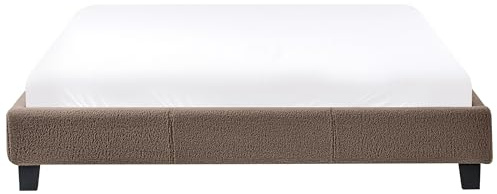 Beliani Minimalistic Modern Fabric Upholstery EU King Size Bed Frame 5ft3 Taupe Boucle Roanne