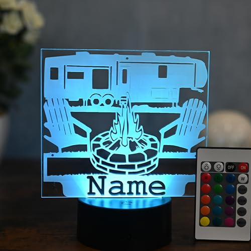Optechvisual Camping Lampe personalisiert – LED Lampe Camping Geschenk für Camper, Camperin, Camper Familie, Camper Club – gravierte Outdoor Nachtlicht Camping Deko