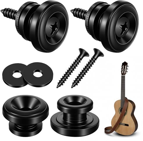 Gitarrengurtverschlüsse, 4 Stück schwarze Gurtknöpfe im Pilz-Design, Gurtknöpfe aus Zinklegierung, Ersatzteil für elektrische, akustische Folk-Gitarre, Bass und Ukulele