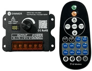 FOLGEMIR 230V Bluetooth Netzteil Trafo Dimmer für einfarbiges LED Band, manuell/APP dimmbar mit 23 Tasten RF Fernbedienung, Musik/Mikrofon/Timer Schalter