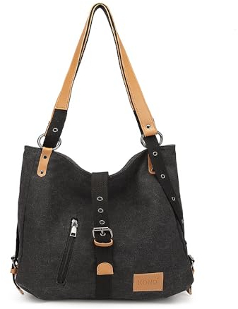 Kono Sac à bandoulière Dos, Multi Fonctionnel Polyvalent Sacs à Main en Toile pour Les Filles Femmes, Crossboby Sacs fourre-Tout, Sac à Dos Durable de Grande capacité Voyage pour Ordinateur (Noir)