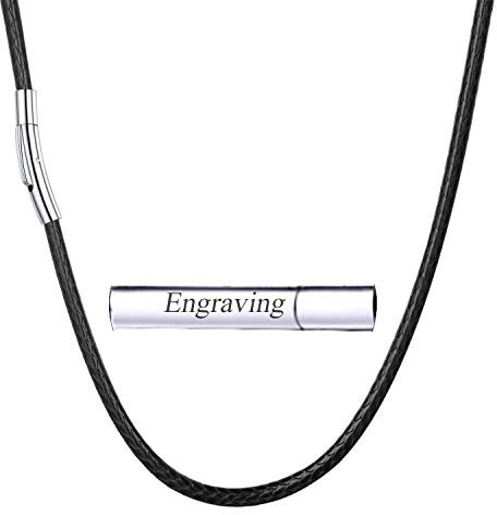 U7 Mens Leather Necklace Cord Men Cool Chains 20 Inch Black Necklaces Engraved Necklace