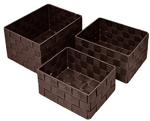 Lashuma Körbchen zur Aufbewahrung, 3 Leere Badezimmer Körbe, Größen: 24x18x14 cm, 21x16x12 cm, 19x14x10 cm Farbe: Braun