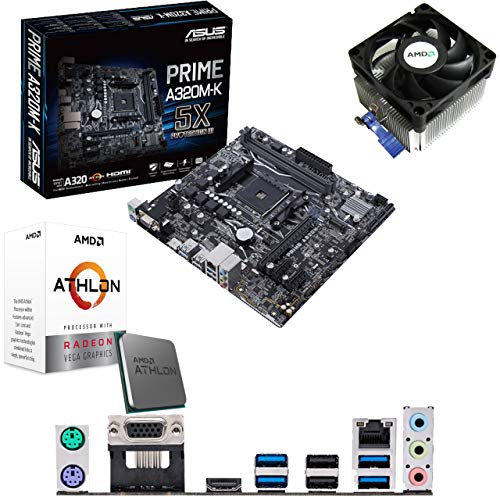 Components4All AMD Athlon 220GE 3.4GHz Dual Core Four Threads CPU, ASUS Prime A320M-K Motherboard Pre-Built Bundle NO RAM