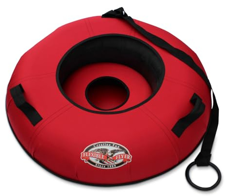 Flexible Flyer Heavy-Duty Commercial Grade Winter Snow Tube - Hard Plastic Bottom Inflatable Adult Sled with Commercial Strength Pull Strap and Additional Insert for Bump Protection, 42 x 42 x 11