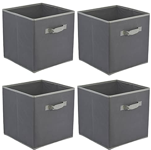 Foldable Square Canvas Storage Bins Collapsible Folding Box Fabric Cubes Organisers for Toys, Magazines, Nursery Items, Clothes, Art & Craft Supplies (Large 30 x 30 x 30 cm) (Grey, 4)