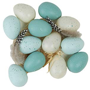 HEITMANN DECO Ostereier mit Federn und Tupfen zum Aufhängen aus Kunststoff - Osterdeko, Frühlingsdeko, Ostern, Frühling - Blau, Weiß