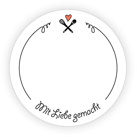 TYPOGRAPHUS 150 selbstklebende Etiketten zum Beschriften | Mit Liebe gemacht | rund 50 mm - Ablösbare Papieraufkleber für Gläser, Marmelade, Einmachgläser (schwarz/weiß)