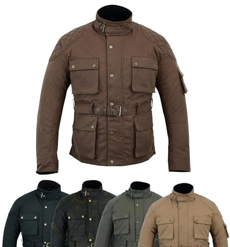 warrior gears Chaquetas de moto de algodón encerado para hombre, chaqueta impermeable con forro de nailon, abrigo de invierno para exteriores con protección textil para hombre