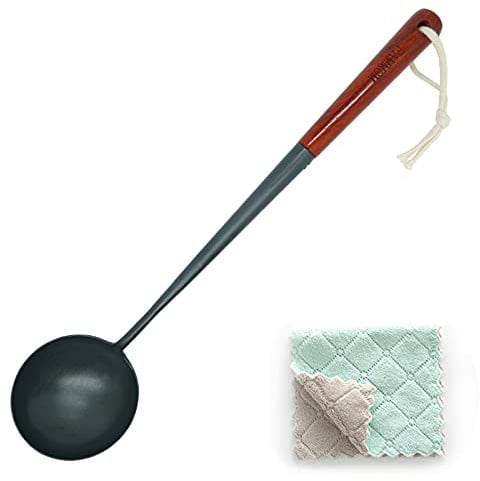 Traditional Hand Hammered Chinese Wok Ladle Long Handle Thickened Stir-Fry Hoak Uncoated 16 Inch 0.40lb