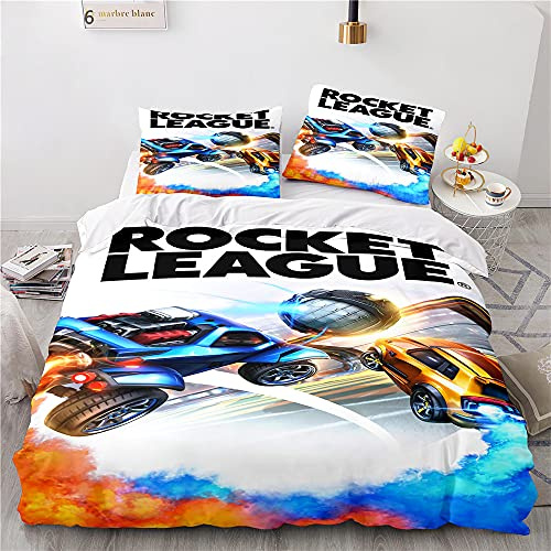 NICHIYOBI Rocket League Bettbezug Bettwäsche Set - Bettbezug und Kissenbezug,Mikrofaser,3D Digital Print dreiteiliger Bettwäsche (15,Single 135 * 200cm+80 * 80cm)