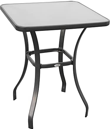 Outsunny Table carrée Bistro de Jardin dim. 68L x 68l x 84H cm métal époxy Gris Plateau Verre trempé granité