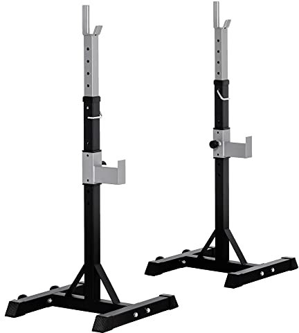 HOMCOM Barbell Squat Rack Adjustable Weight Lifting Bench Max Load 150kg Gym Fitness Strength Training Push up Dip Stand with Wheels