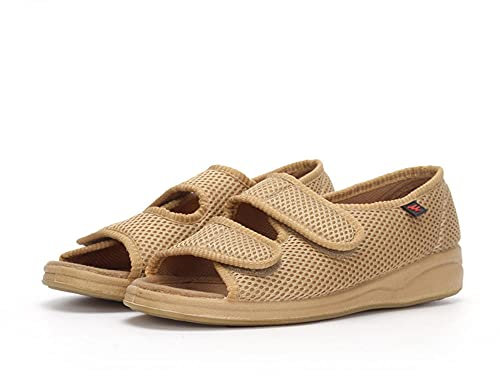 CYN Zapatilla Rejilla Extra Ancho Especial, Diabetes Zapatos hinchados, además de Ancho de Verano, Hombres y Mujeres, Sandalias, pies, deformaciones, ajustes, salón, Zapatillas de valgus.-Caqui_40EU