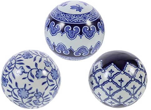 Homoyoyo 3 Stücke Keramische Dekorative Bälle Blau Und Weiß Porzellan Kugel Schwimmende Kugeln Kugeln Mittelstück Bälle für Schüssel Vase Ask Tank Wohnkultur 10 cm
