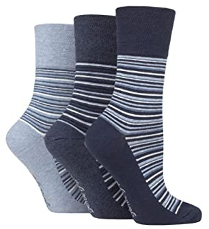 SockShop Gentle Grip Ladies Floral Spotted Patterned Striped Honeycomb Top Cotton Socks 3 Pairs Assorted Colours Size 4-8