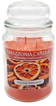 Amazzonia Candle Orange Cinnamon 530 Gr Candela Profumata Naturale in Cera di Soia doppio stoppino in cotone Profumatore per Ambiente arancio Decorativa Giara in Vetro Yankee village scents