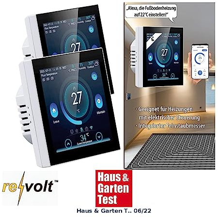 revolt Raumthermostat 230V WLAN: 2er-Set WLAN-Thermostate für Fußbodenheizungen, Touchdisplay (Wandthermostat Heizung, Fußbodenheizung steuern, Infrarotheizung)
