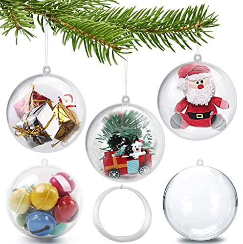20 Stück Weihnachtskugeln Kunststoff Transparent Christbaumkugeln Plastik Weihnachtskugeln Befüllbar Acrylkugeln Teilbar Kunststoffkugeln zum Basteln Plastikkugeln 8cm Weihnachtsbaumkugeln