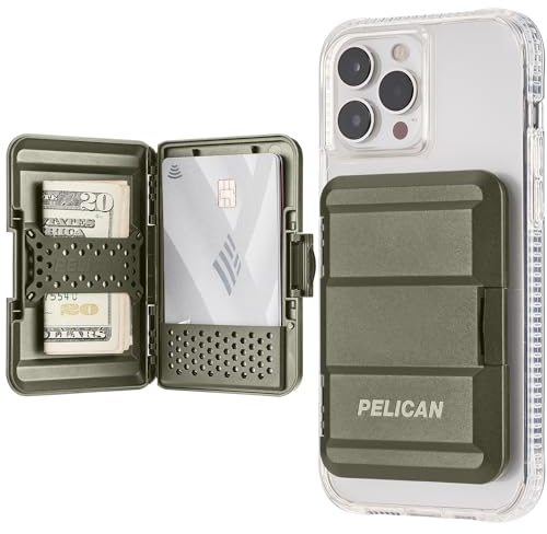 Pelican Magnetische Brieftasche und Kartenhalter – robuste MagSafe Brieftasche – abnehmbare Hartschale, leichte Brieftasche für iPhone 14 Pro Max / 14 Pro / 13 Pro Max / 13 Pro / 12 Pro Max - OD Grün