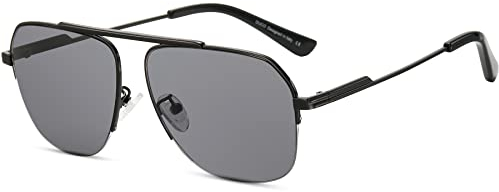 DUCO Retro Sonnenbrille für Herren Damen Halbrandlose Nicht Polarisierte Sonnenbrille für das Fahren DC3035 (Schwarzer Rahmen Grau Linse)