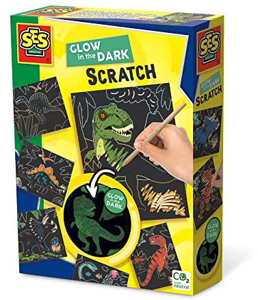 SES Creative 14285 Dinosaur Glow in The dark Kratzbilder-Dinosaurier, Mehrfarbig, Taille unique