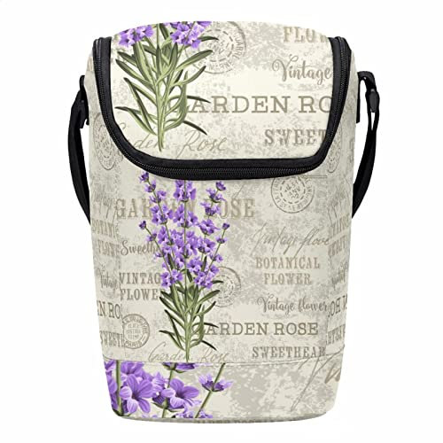 Lonchera reutilizable con diseño de rosa lavanda, lonchera vertical grande con correa ajustable para el hombro