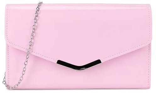 UShopUK Borsa a mano a tracolla in pelle verniciata da sposa in tinta unita, Rosa confetto, medium