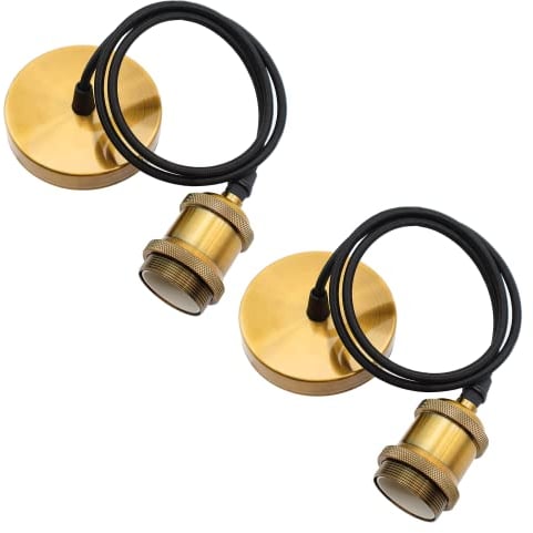 ZHIQIN 2 Stücke Lampenaufhängung Gold E27 Lampenfassen mit Kabel 100CM Schnurpendel Pendelleuchte Kabel Lampenhalterung ideal für Deckenlampe Wohnzimmer(C)