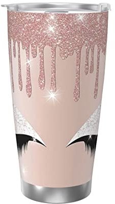 Allocs Roségoldene Wimpern-Reisebecher, isolierter Kaffeebecher, Edelstahl, Kaffeetasse, Autobecher mit Deckel