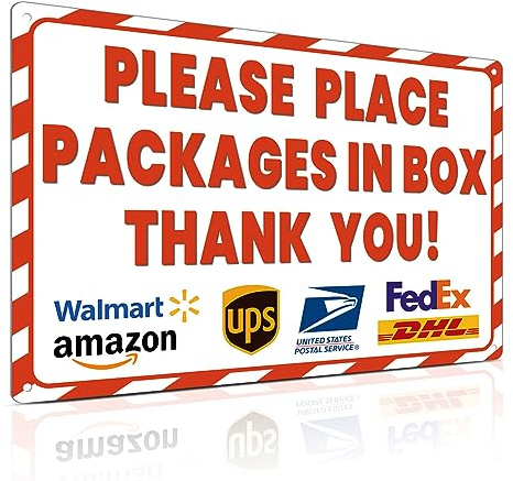 ALKB Panneau de livraison en aluminium antirouille de 20,3 x 30,5 cm pour une utilisation en extérieur – Please Place Packages in Box Thank You – Panneaux de livraison pour colis, boîte de livraison