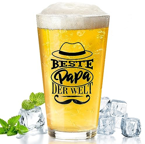 Chope à Bière Cadeau pour Papa, Chope à Bière en Verre Transparent Le Meilleur Papa du Monde, Chope en Verre de 480 ml, Chope à Bière Personnalisée pour la Fête des Pères, un Anniversaire, Noël