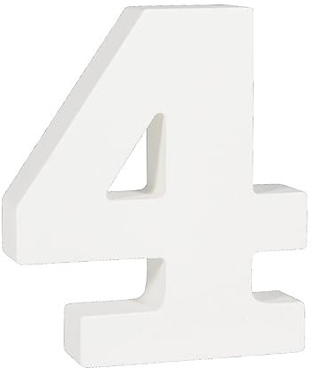 Rayher MDF-Zahl 4, weiß, 9,4 x 11 cm, Stärke 2 cm, 3D-Zahl Holz, Holz-Zahlen FSC zertifiziert, 64604102