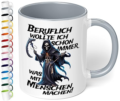 Lustige Büro Tasse „Beruflich wollte ich schon immer was mit Menschen machen!“ - Kaffeebecher mit Spruch, Geschenke für Kollegen Büro Arbeit zum Geburtstag Weihnachten (Grau)