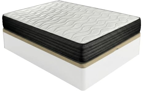 DUÉRMETE ONLINE Viskoelastische Taschenmatratze, wendbar, mit klappbarem Holzbett, großes Fassungsvermögen, 135 x 190 cm