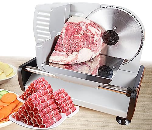 ZILOOK Electric Meat Slicer, 200W Meat Slicer, With 190 MM Stainless Steel Blades, For Meat, Cheese, Bread, Vegetables, Thickness 1~15 MM Adjustable,Silver