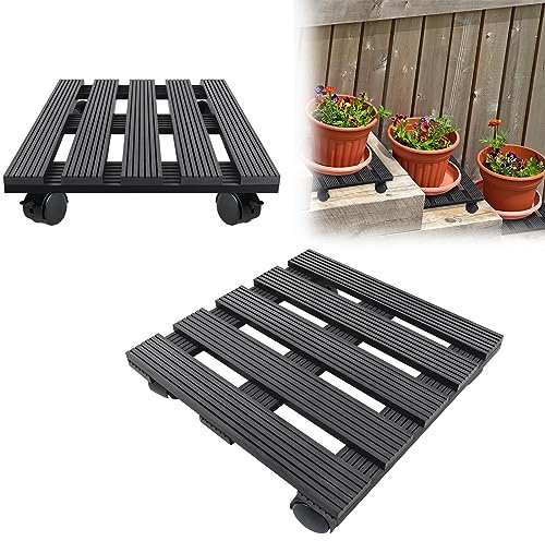 VA-Cerulean 2er WPC Pflanzenroller, Blumenroller mit Feststellbare Räder, Rollbrett 100KG Tragkraft, Kübelroller für Außenbereich und Innenbereich,30x30x7.5cm(Quadratisch,Anthrazit)