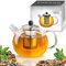 Creano Théière avec infuseur en verre 1,6 l – Théière en verre avec passoire et couvercle en acier inoxydable – Idéal pour la préparation de thés en vrac – Anti-goutte