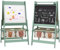 AIYAPLAY Tableau chevalet enfant ardoise double face tableau blanc tableau à craie rouleau papier 2 paniers 54 x 46,5 x 93 cm vert