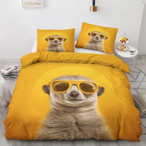 GEDAEUBA Winter Bettwäsche 135x200 Erdmännchen - Lustige Tiere Bettbezug 135 x 200 2er Set, Wendebettwäsche und Kissenbezug 80x80, Weiche & Warme Mikrofaser Bettwäsche-Sets mit Reißverschluss
