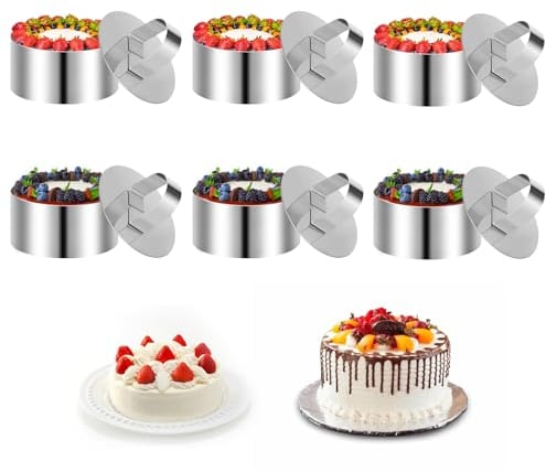 NVIYAM 6 Pièces Cercle a Patisserie, Cercles De Présentation en Acier Inoxydable, 8cm Diamètre Ronds Emporte Piece Patisserie, Emporte-Pièces Ronds avec Poussoir Moule à Mousse à Dessert