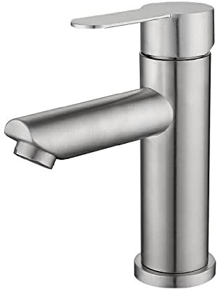 PRIMUZ Badezimmer-Waschtischarmatur, Einloch-Einhebelmischer, Waschbeckenarmatur aus gebürstetem Nickel-Edelstahl, heiß und kalt