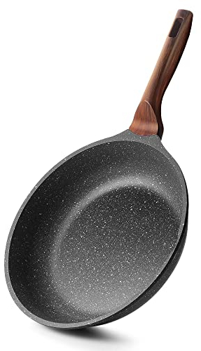 RIOVARM Sartén Antiadherente 28cm para Freír y Tortilla, Inducción Sin PFOA, Granito Con Mango de Baquelita Woodgrain, Mármol y Piedra, Apta para Gas
